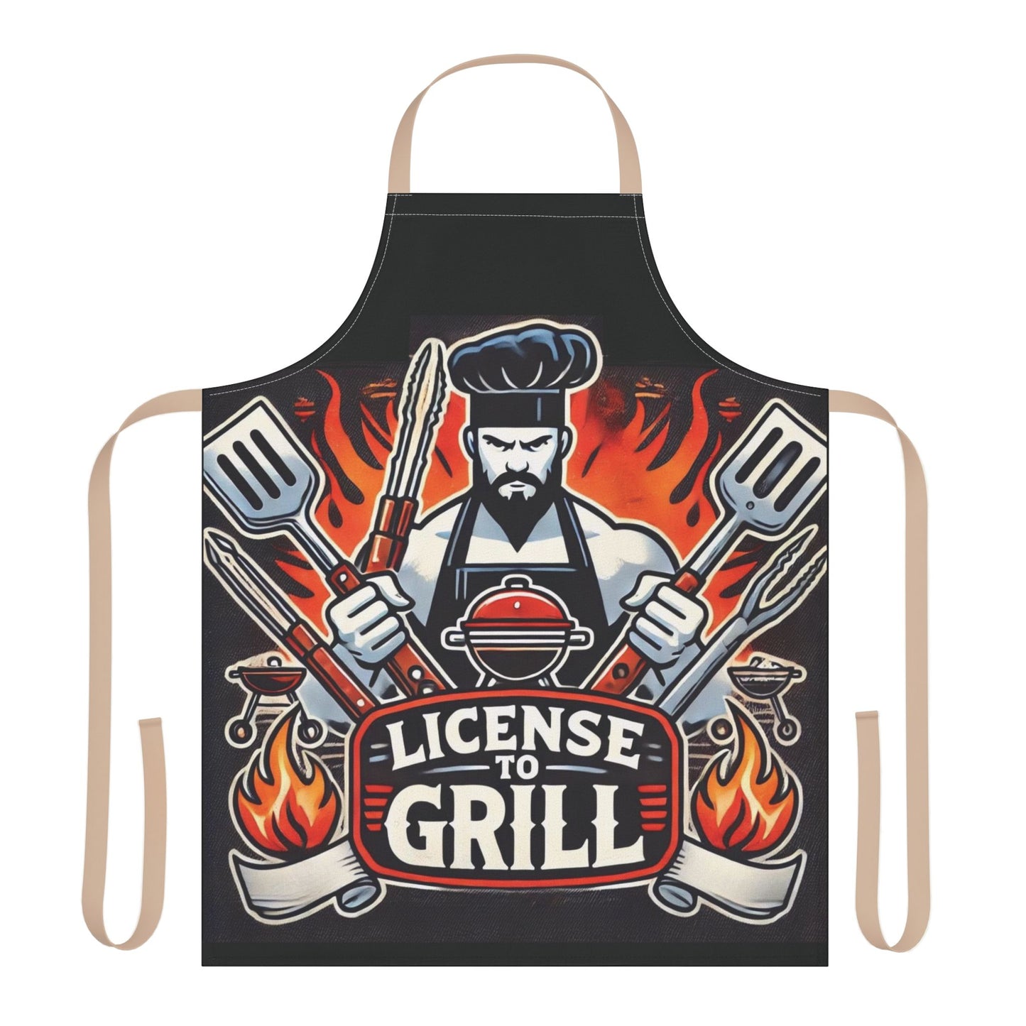 License to Grill Apron – Funny BBQ Cooking Apron, Adjustable 5-Color Straps, Durable Polyester Canvas