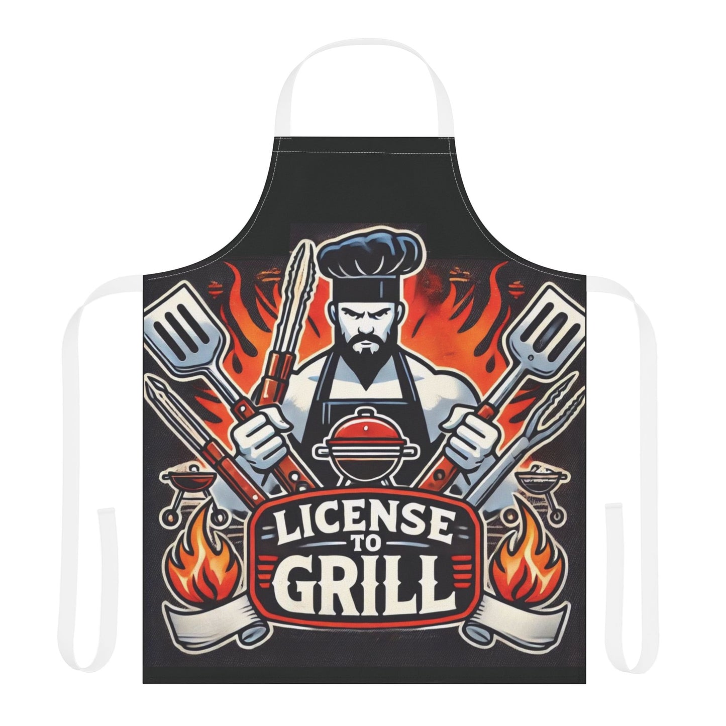 License to Grill Apron – Funny BBQ Cooking Apron, Adjustable 5-Color Straps, Durable Polyester Canvas