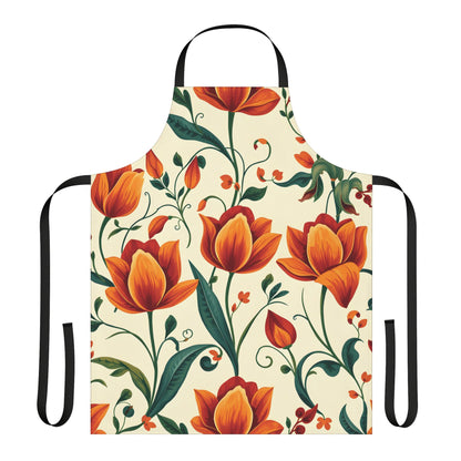 Vibrant Autumn Tulip Floral Apron with Adjustable Strap Options