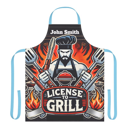 Personalized Grilling Apron — "License to Grill" Customizable BBQ Apron with Name