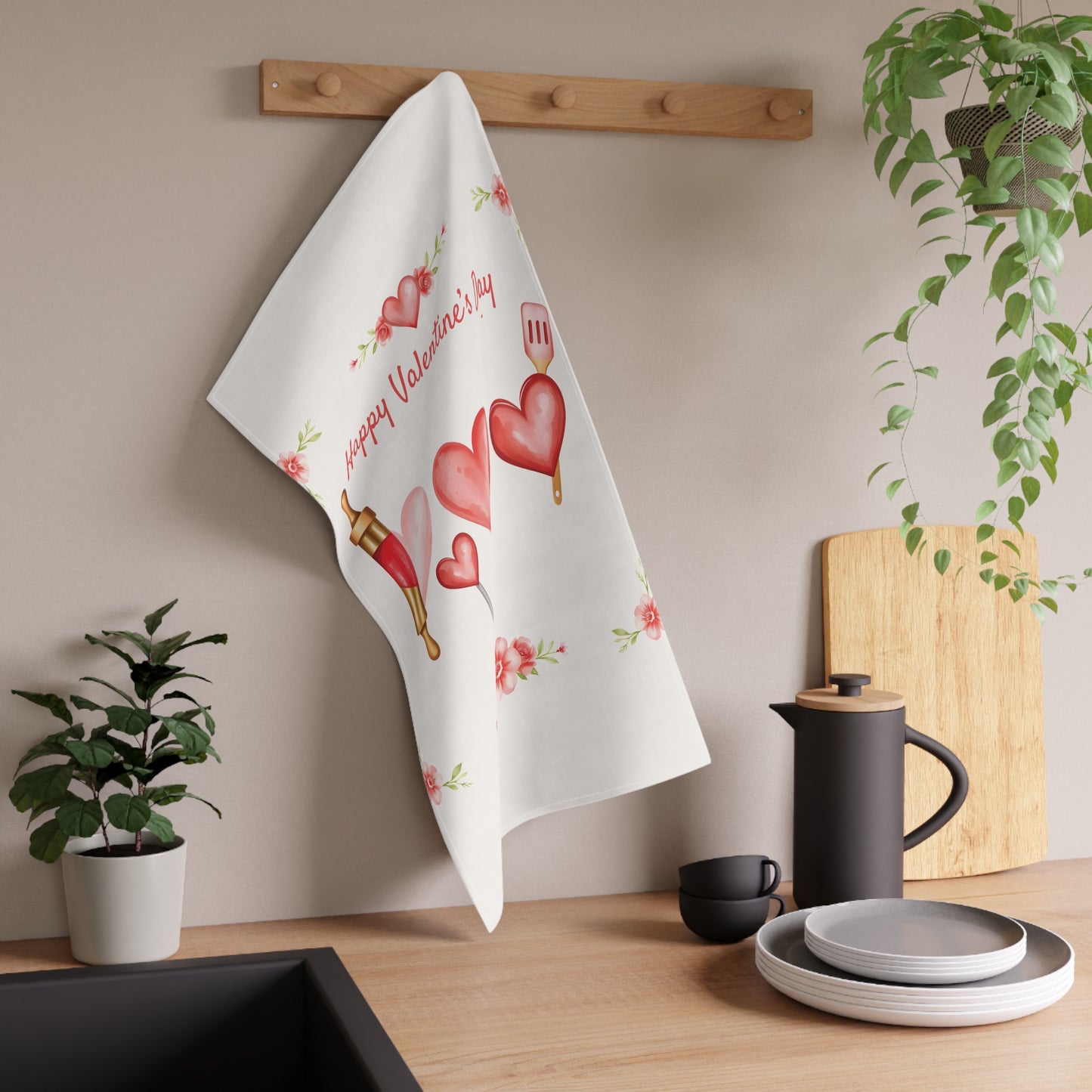 Happy Valentine's Day Heart Decor Tea Towel – Celebrate Love in the Kitchen