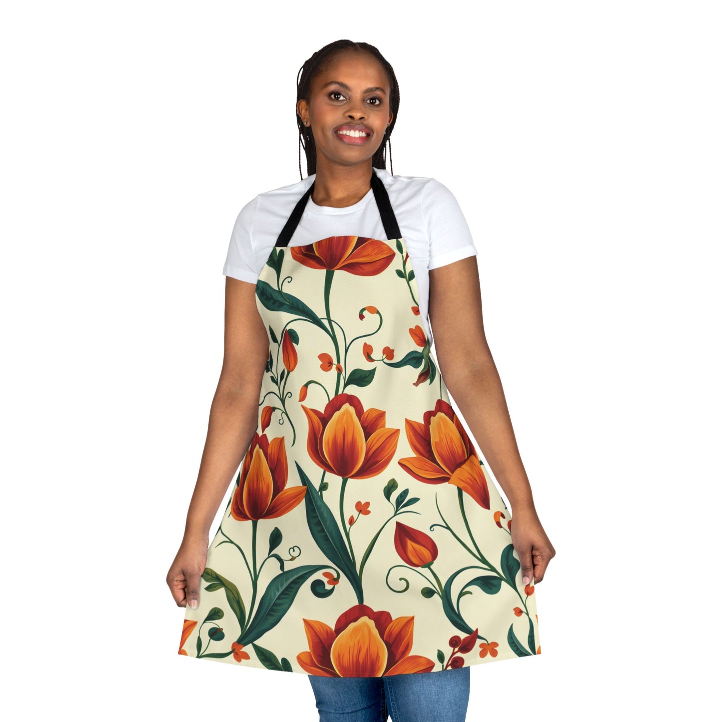 Vibrant Autumn Tulip Floral Apron with Adjustable Strap Options