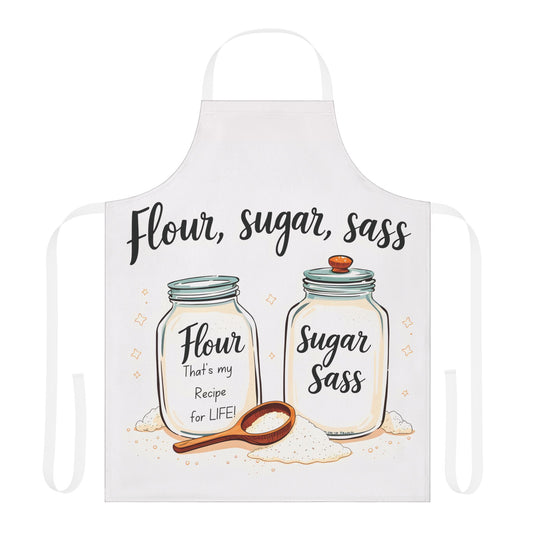 Flour, Sugar, Sass Premium Apron - Fun Cooking Apron with 5-Color Straps for Bakers and Chefs – 548 DPI Vibrant Print for Bakers