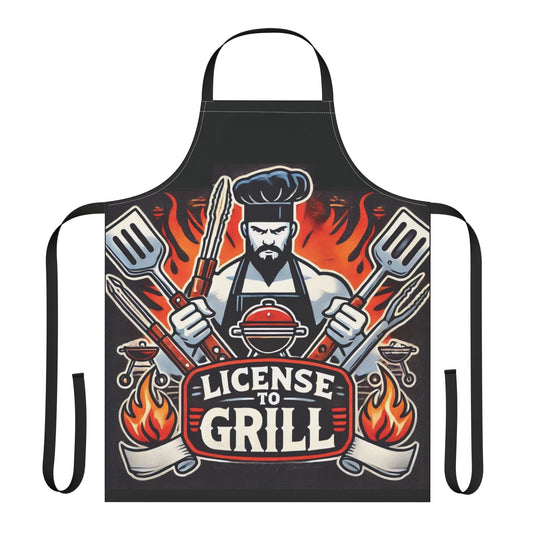 License to Grill Apron – Funny BBQ Cooking Apron, Adjustable 5-Color Straps, Durable Polyester Canvas