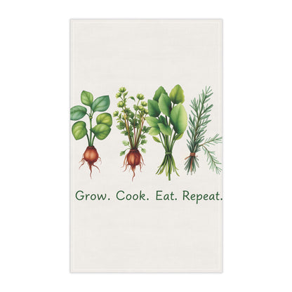 Herb Garden Tea Towels - Grow, Cook, Eat, Repeat - Kitchen Decor for Home Chefs - Vibrant Garden-Inspired Print