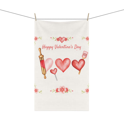 Happy Valentine's Day Heart Decor Tea Towel – Celebrate Love in the Kitchen