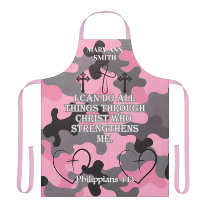 Personalized Faith Wear Christian Pink Camo Apron — "I Can Do All Things Through Christ" Philippians 4:13