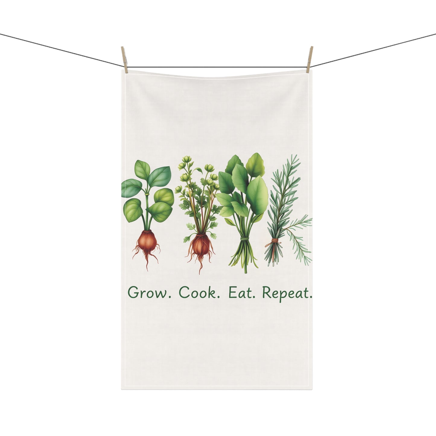 Herb Garden Tea Towels - Grow, Cook, Eat, Repeat - Kitchen Decor for Home Chefs - Vibrant Garden-Inspired Print