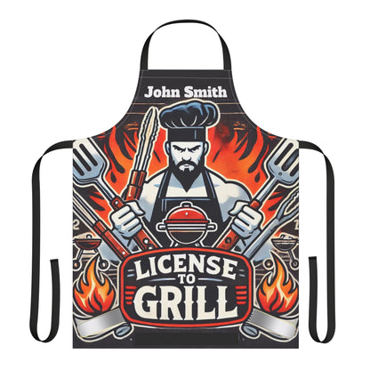 Personalized Grilling Apron — "License to Grill" Customizable BBQ Apron with Name