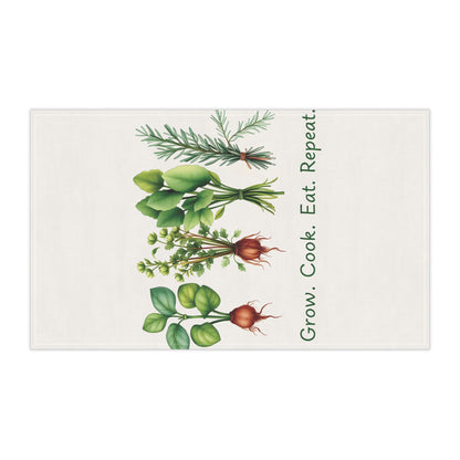 Herb Garden Tea Towels - Grow, Cook, Eat, Repeat - Kitchen Decor for Home Chefs - Vibrant Garden-Inspired Print