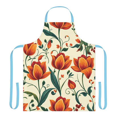 Vibrant Autumn Tulip Floral Apron with Adjustable Strap Options