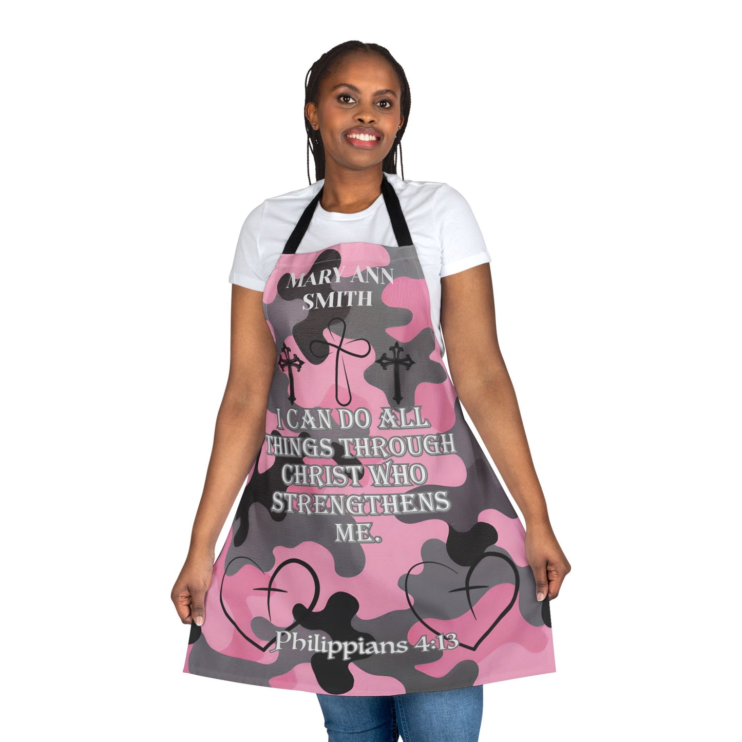 Personalized Faith Wear Christian Pink Camo Apron — "I Can Do All Things Through Christ" Philippians 4:13