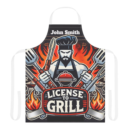 Personalized Grilling Apron — "License to Grill" Customizable BBQ Apron with Name