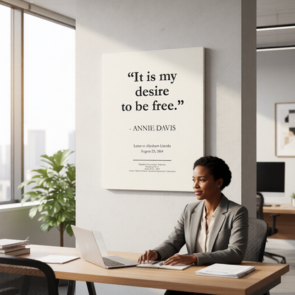 Annie Davis "It is my desire to be free" Matte Canvas Art – 16x20 Historical Quote Print