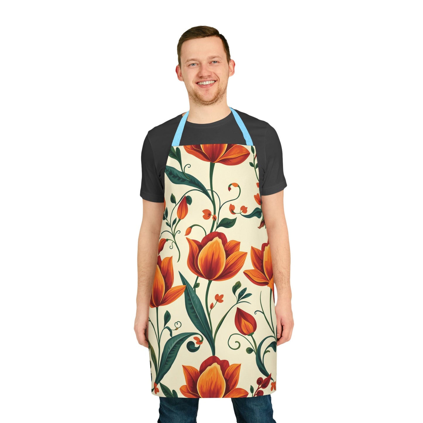 Vibrant Autumn Tulip Floral Apron with Adjustable Strap Options