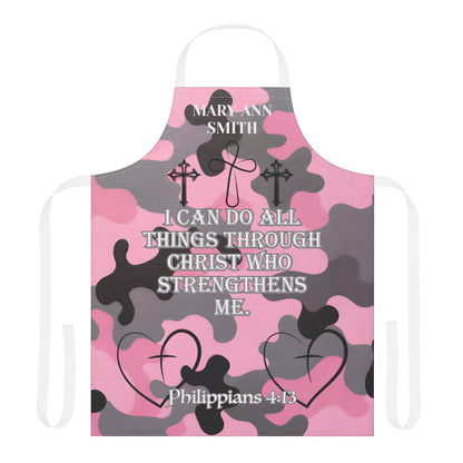 Personalized Faith Wear Christian Pink Camo Apron — "I Can Do All Things Through Christ" Philippians 4:13