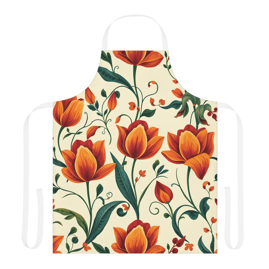 Vibrant Autumn Tulip Floral Apron with Adjustable Strap Options