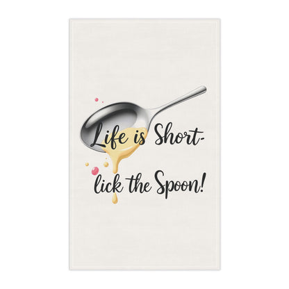 Fun Cotton Tea Towels - "Life is Short, lick the Spoon!" - Whimsical Kitchen Decor