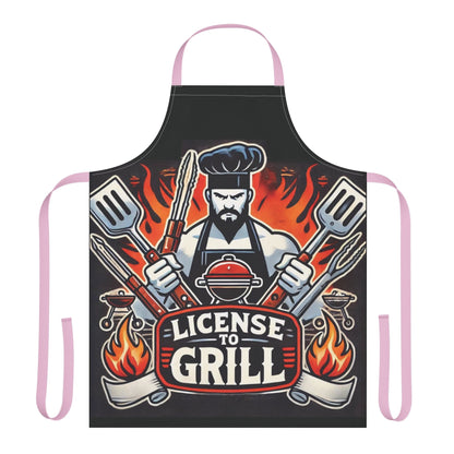 License to Grill Apron – Funny BBQ Cooking Apron, Adjustable 5-Color Straps, Durable Polyester Canvas