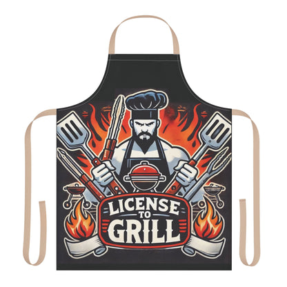 License to Grill Apron – Funny BBQ Cooking Apron, Adjustable 5-Color Straps, Durable Polyester Canvas