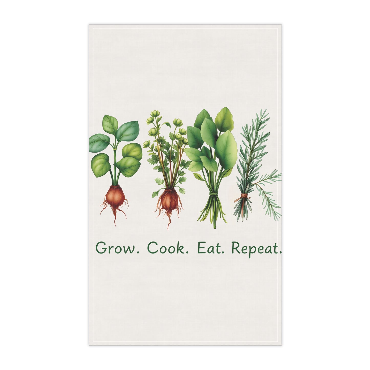 Herb Garden Tea Towels - Grow, Cook, Eat, Repeat - Kitchen Decor for Home Chefs - Vibrant Garden-Inspired Print