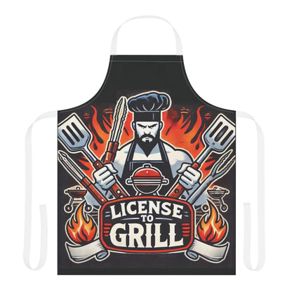 License to Grill Apron – Funny BBQ Cooking Apron, Adjustable 5-Color Straps, Durable Polyester Canvas