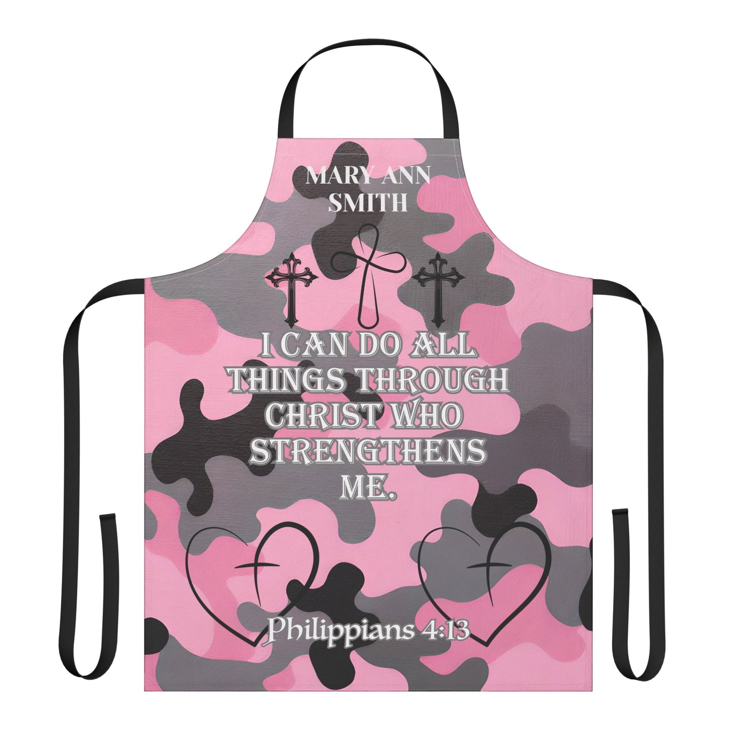 Personalized Faith Wear Christian Pink Camo Apron — "I Can Do All Things Through Christ" Philippians 4:13