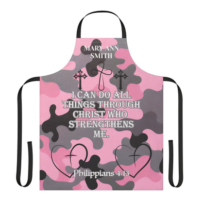 Personalized Faith Wear Christian Pink Camo Apron — "I Can Do All Things Through Christ" Philippians 4:13