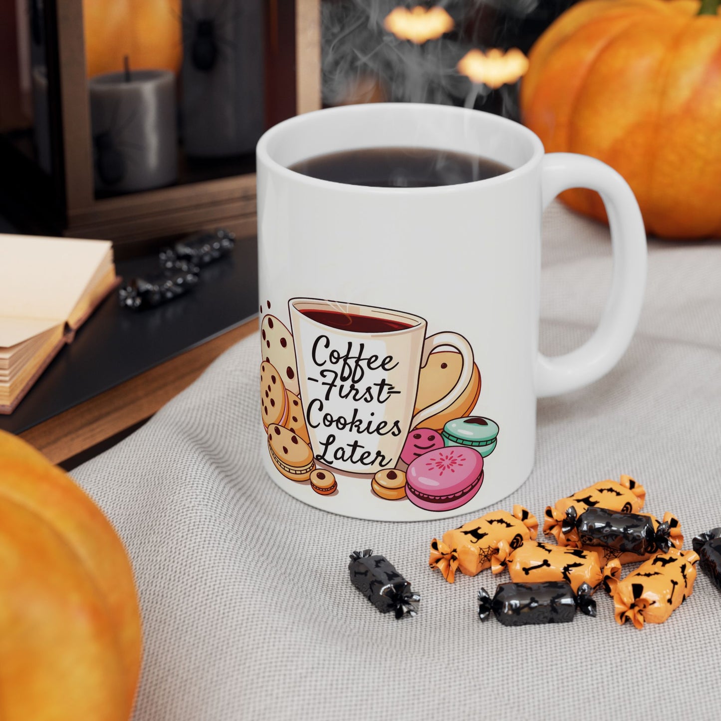 Coffee First, Cookies Later Mug | Double-Sided Print | 11 oz & 15 oz | 2424 DPI Ceramic Design