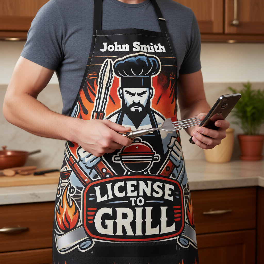 Personalized Grilling Apron — "License to Grill" Customizable BBQ Apron with Name