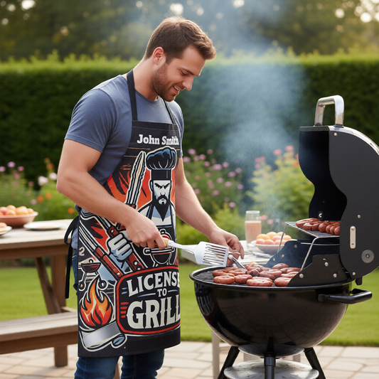 Personalized Grilling Apron — "License to Grill" Customizable BBQ Apron with Name