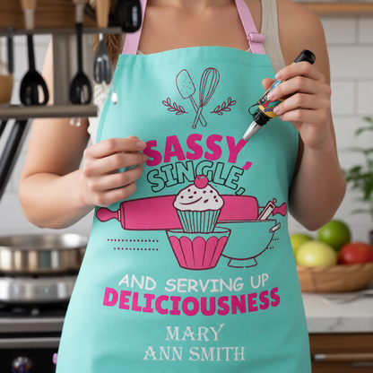 Personalized Sassy Single and Serving Up Deliciousness Apron